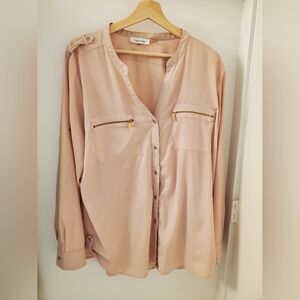Calvin Klein pale pink flowy button blouse